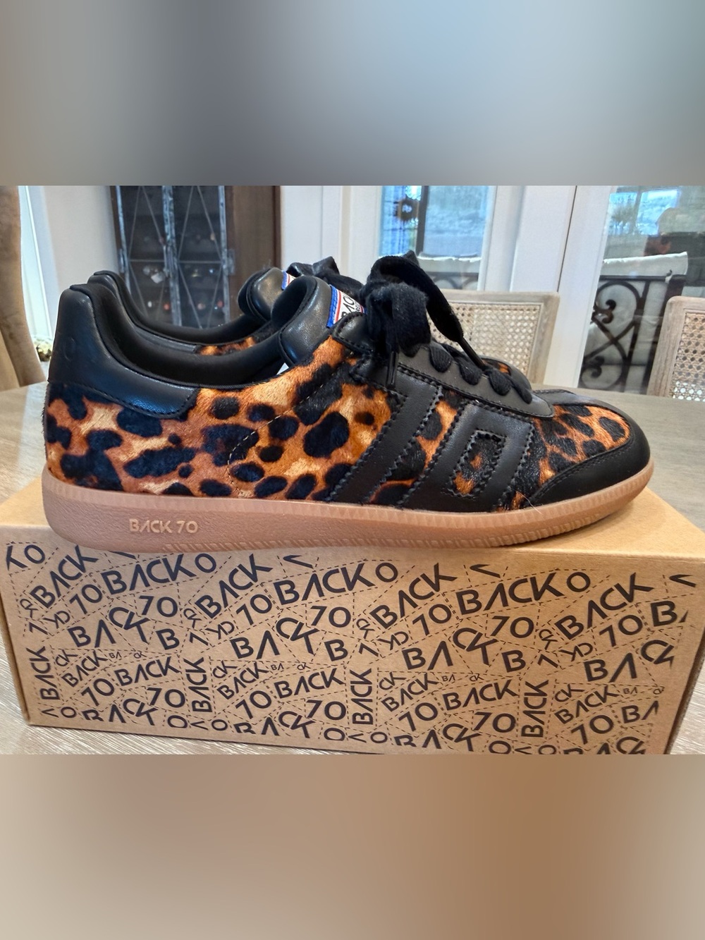 BACK 70 Women's Leopard Print Low-Top Sneakers in Black & Brown